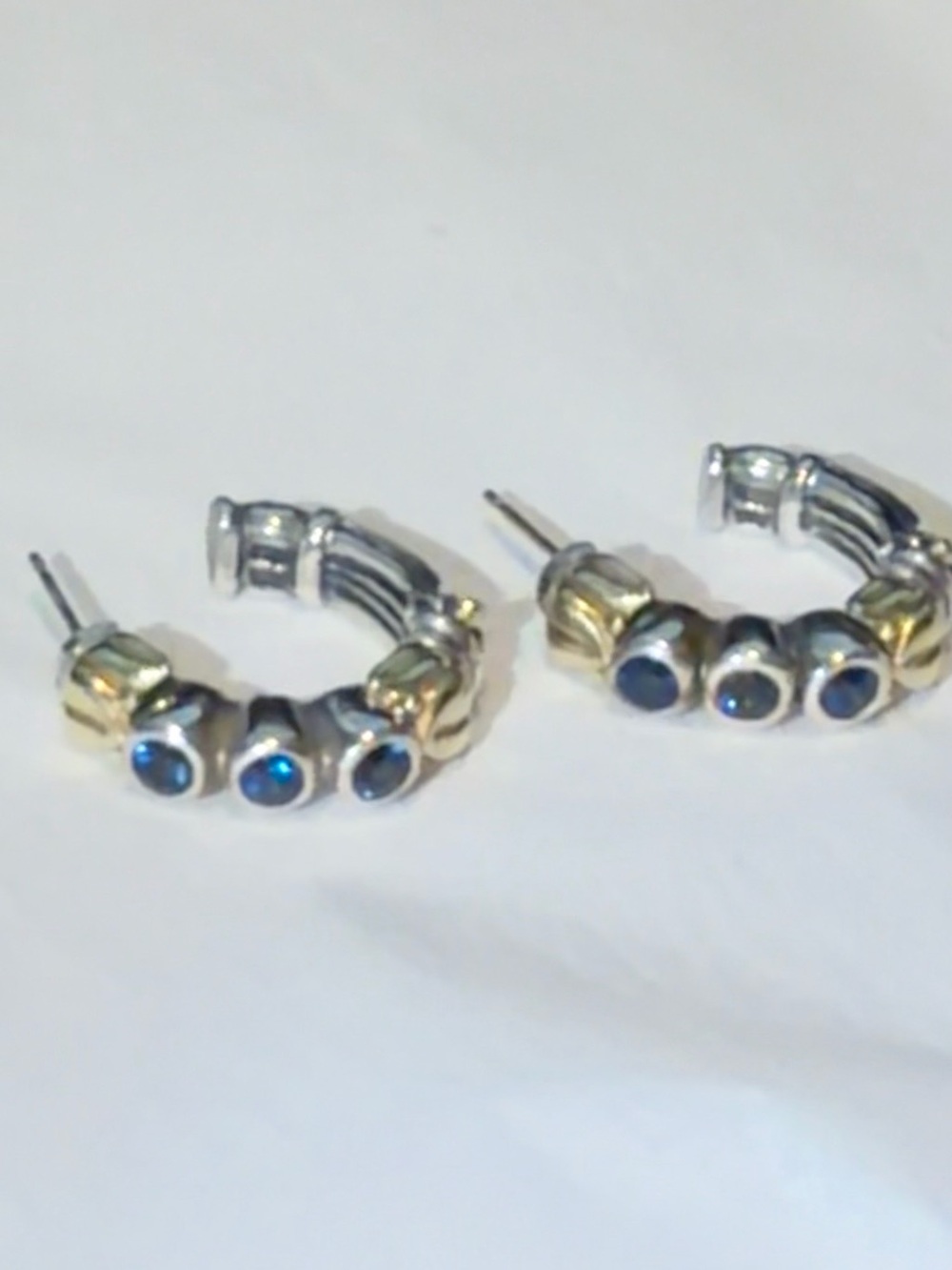Lagos 18K Gold Silver 925 Blue Topaz Hoop Earrings﻿ - Picture 2 of 7